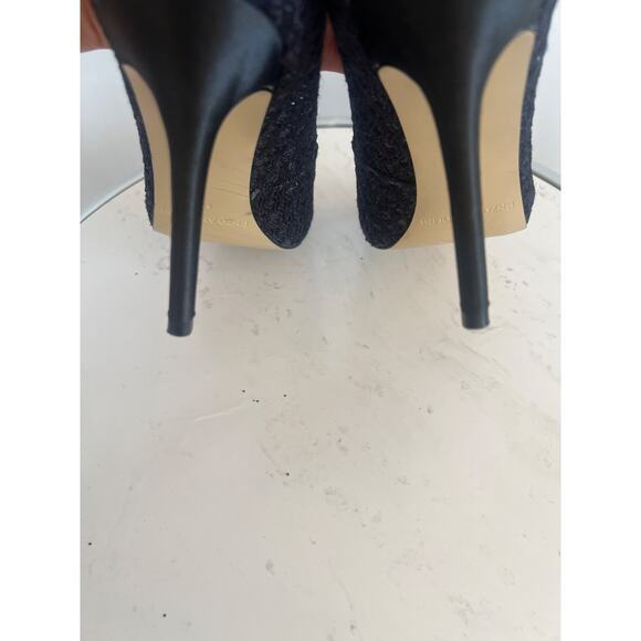 ENZO ANGIOLINI PEEP TOE BLACK SATIN GLITTER FABRIC STILETTO HEELS SIZE 8M - Picture 11 of 11